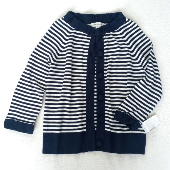 Merona Navy Blue White Stripe Rayon Blend 3/4 Sleeve Button Up Cardigan XS - Picture 10 of 16